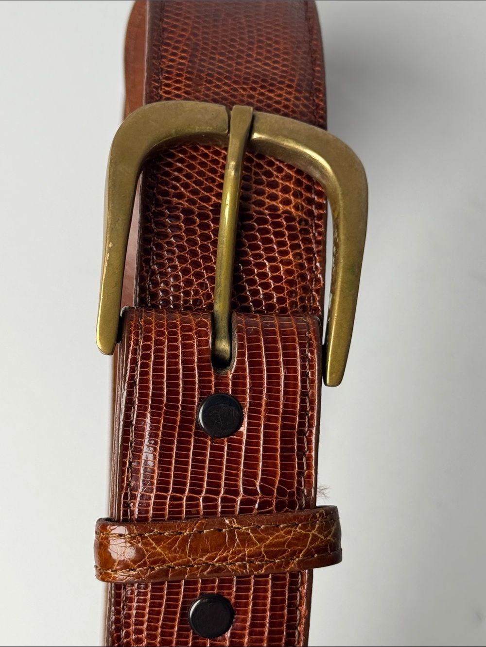 PAT AREIAS Brown Genuine Lizard Men's Belt Size 32 Brass Buckle Made in USA